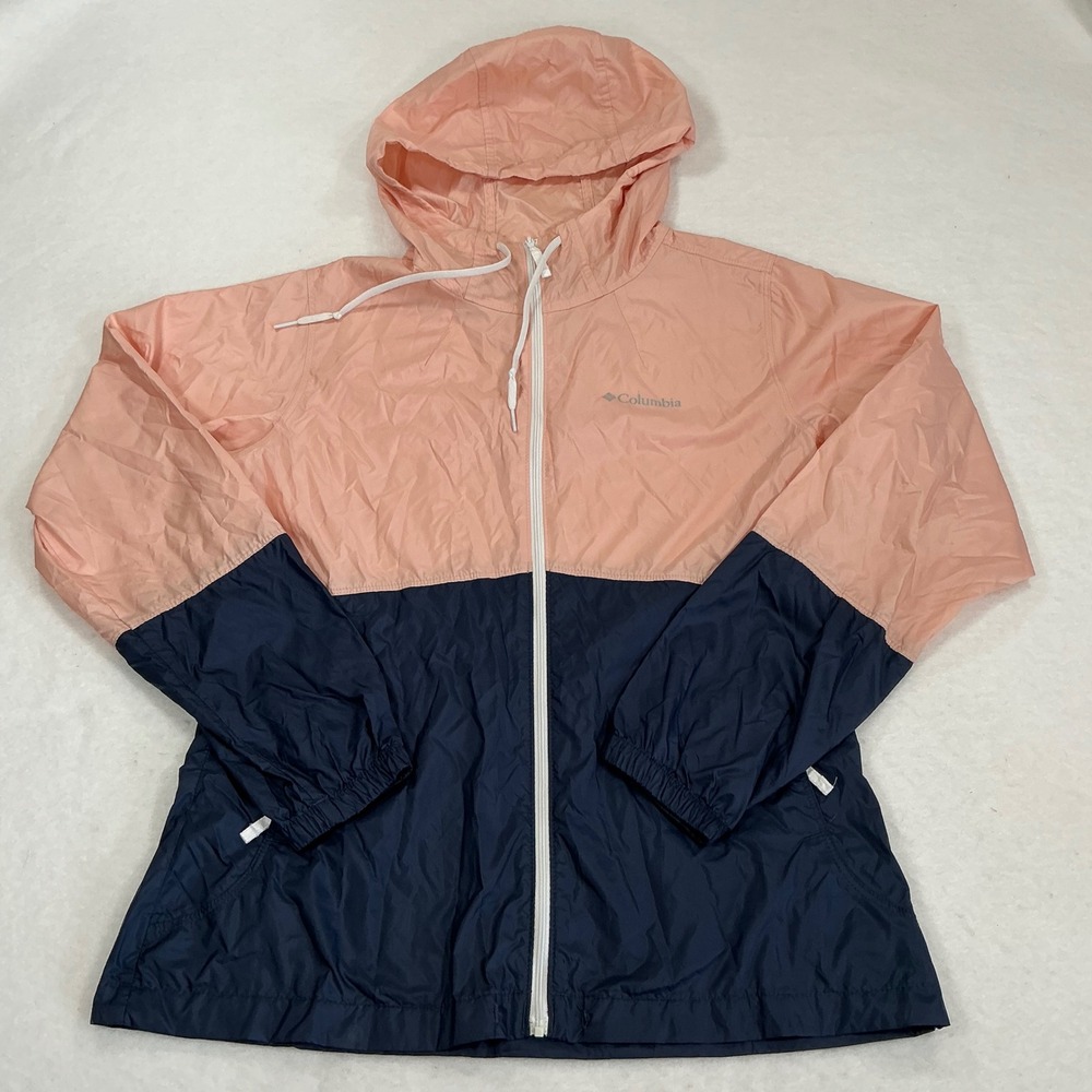 Columbia Flash Forward Windbreaker Jacket Peach Navy Colorblock KL3010 Small